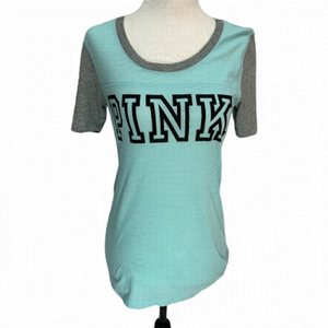 Victoria's Secret PINK Short Sleeve Mint Green/Grey T-Shirt S